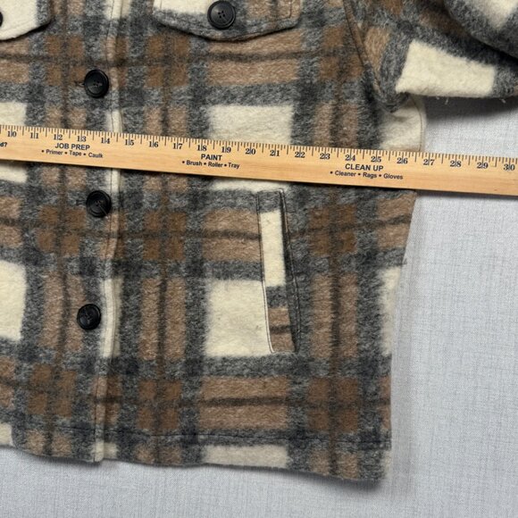 Zara Plaid Wool Blend Overshirt Jacket Brown Cream Button-Down Pockets Size XXL - Picture 8 of 14